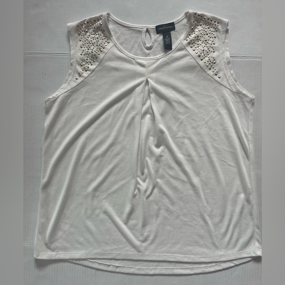 Embellished White Sleeveless Top, Sz M